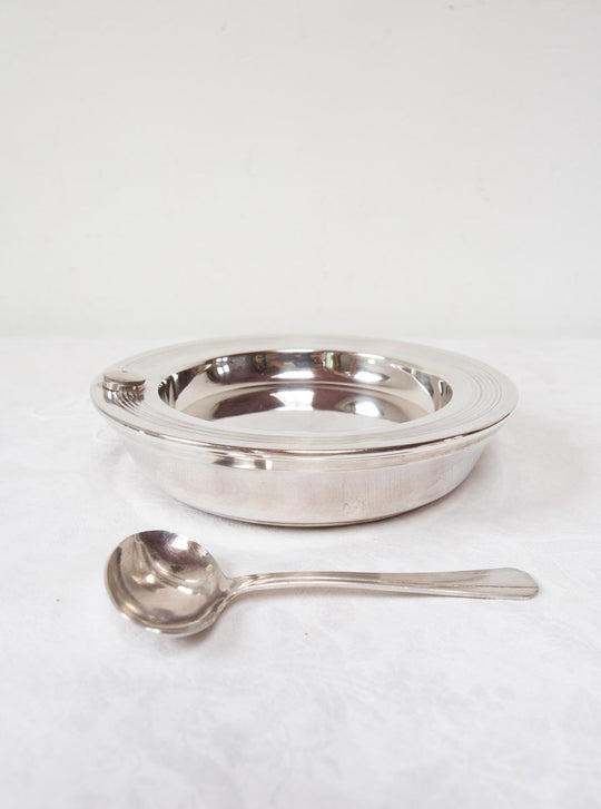 Antiguo calienta platos francés Dixi art decó metal baño plata c. 1940s en estuche