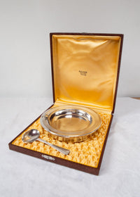 Antiguo calienta platos francés Dixi art decó metal baño plata c. 1940s en estuche
