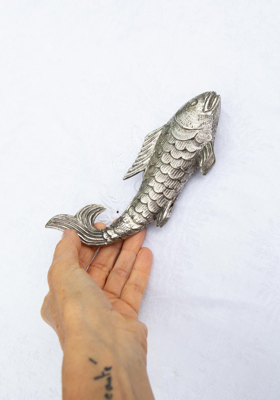 Antiguo pez metal plateado c. 1900 (18 cm | 400 gr)