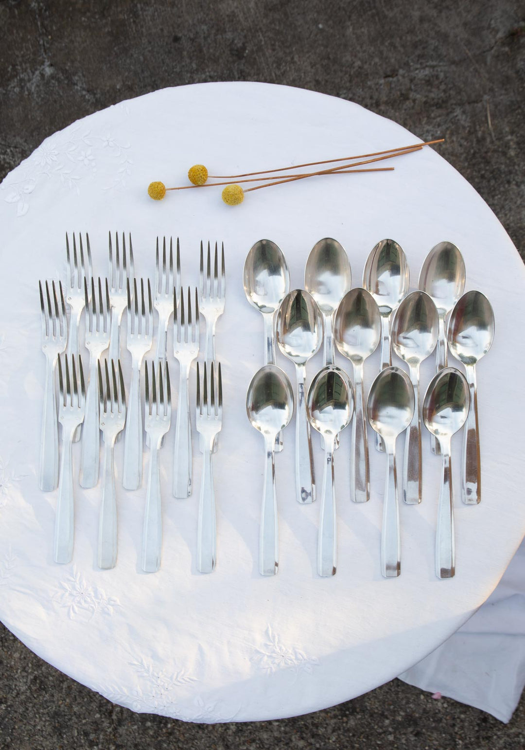 Cubertería MESA francesa PARA 12 metal baño plata art decó 1930/40s (24 PIEZAS)