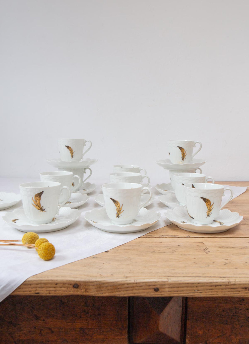Juego de café Giraud Limoges 11 SERVICIOS hojas oro pintadas a mano (22 PIEZAS)