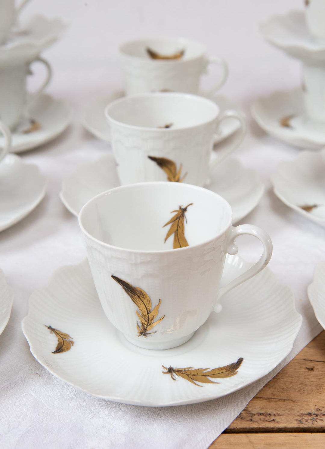 Juego de café Giraud Limoges 11 SERVICIOS hojas oro pintadas a mano (22 PIEZAS)