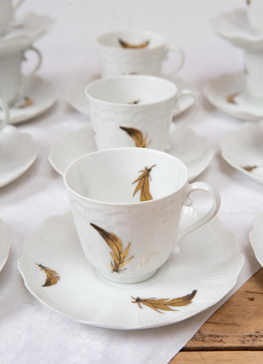 Juego de café Giraud Limoges 11 SERVICIOS hojas oro pintadas a mano (22 PIEZAS)