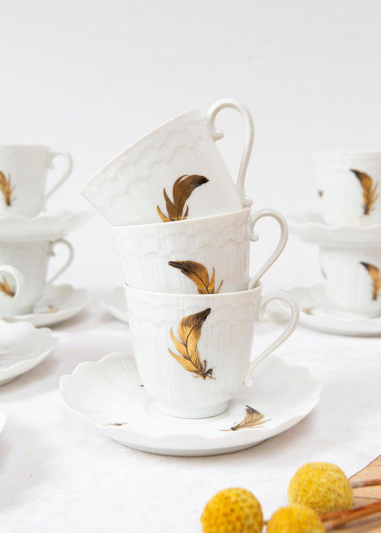 Juego de café Giraud Limoges 11 SERVICIOS hojas oro pintadas a mano (22 PIEZAS)