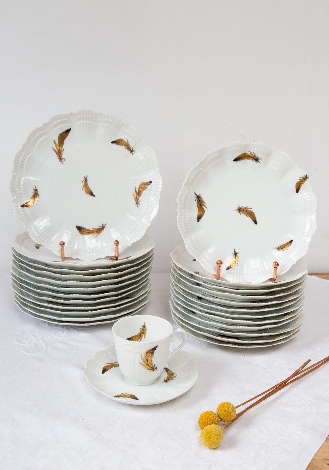 Juego de 6 PLATOS POSTRE 18 cm Giraud Limoges hojas oro pintadas a mano (2 JUEGOS DISPONIBLES)