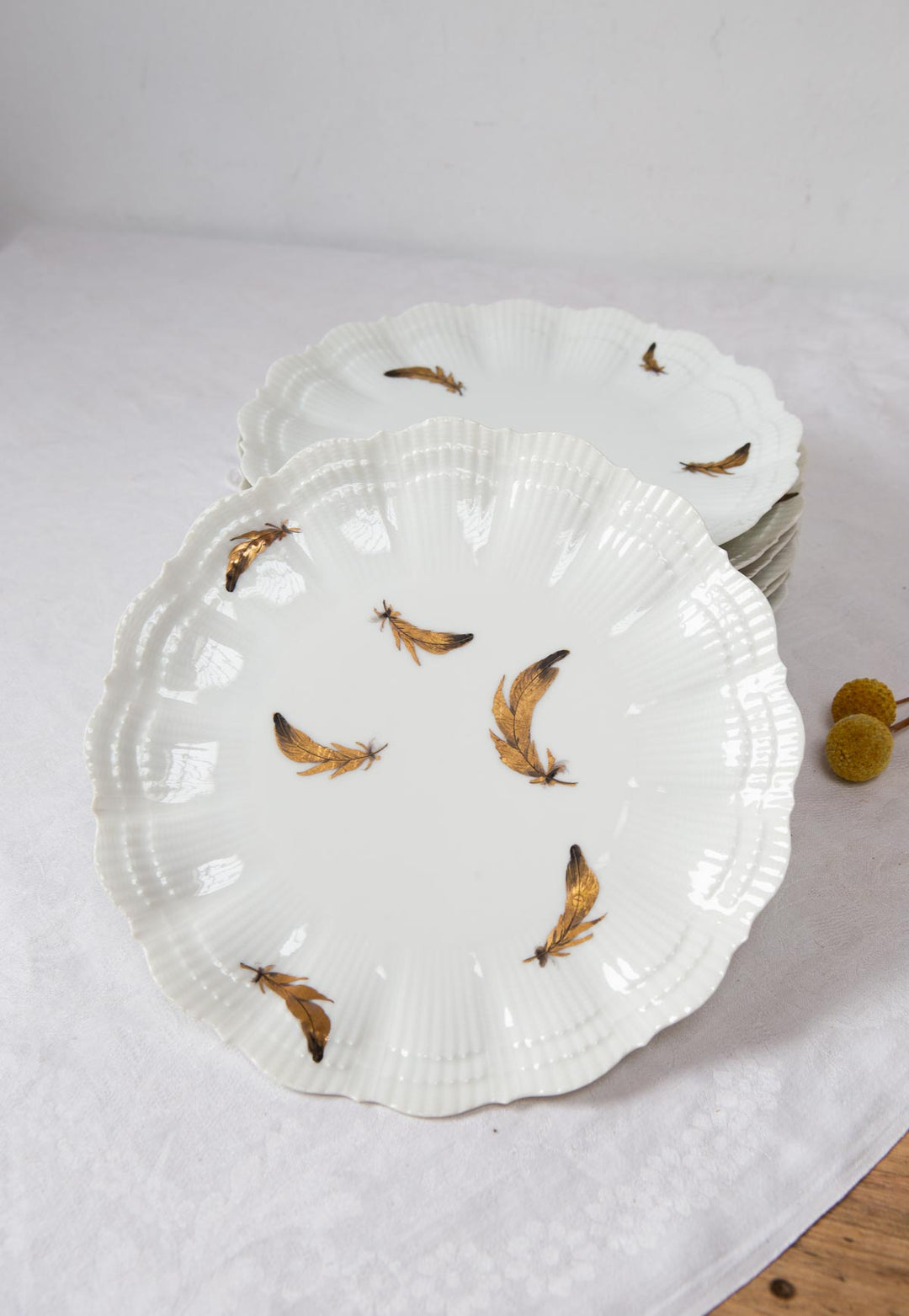 Juego de 6 PLATOS 21 cm Giraud Limoges hojas oro pintadas a mano (5 JUEGOS DISPONIBLES)