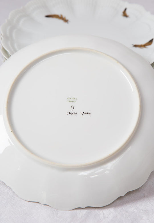 Juego de 6 PLATOS 21 cm Giraud Limoges hojas oro pintadas a mano (5 JUEGOS DISPONIBLES)