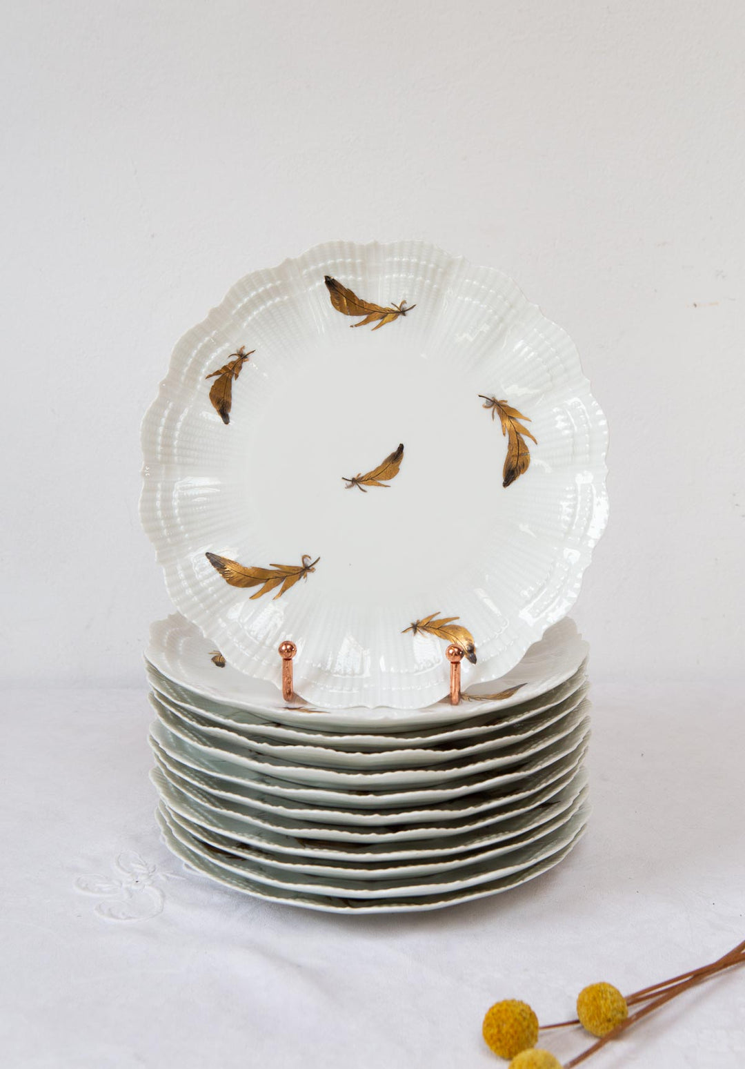 platos porcelana Giraud limoges hojas oro fino