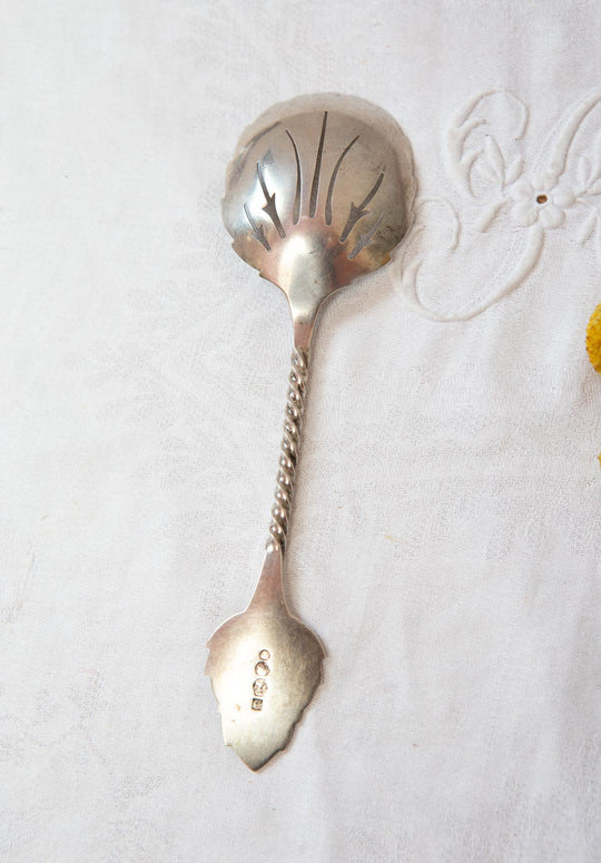 Cucharilla espolvoreadora "sifter" en plata maciza Hanau c. 1885-1905