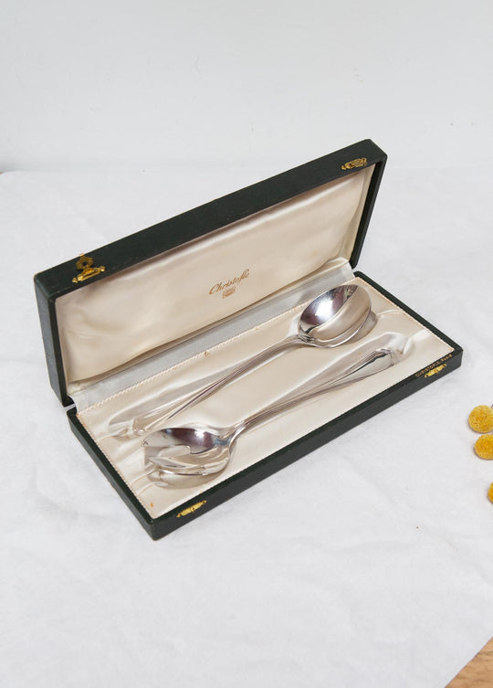 Juego cubiertos servir ENSALADA metal baño plata Cristofle Contours