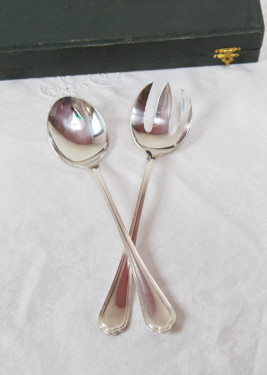 Juego cubiertos servir ENSALADA metal baño plata Cristofle Contours