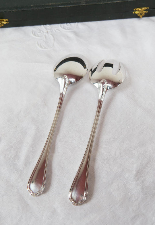 Juego cubiertos servir ENSALADA metal baño plata Cristofle Contours