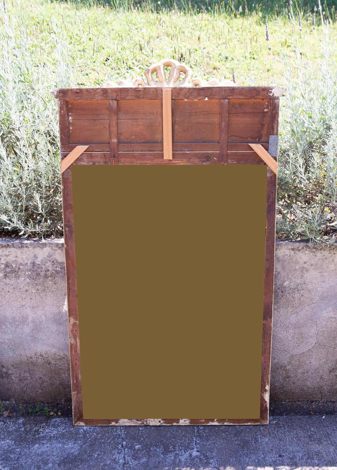 Antiguo espejo trumeau francés estilo Louis XVI con copete y lazo c. 1900 (127*75 cm)