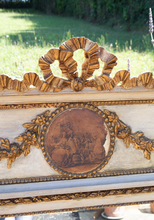 Antiguo espejo trumeau francés estilo Louis XVI con copete y lazo c. 1900 (127*75 cm)