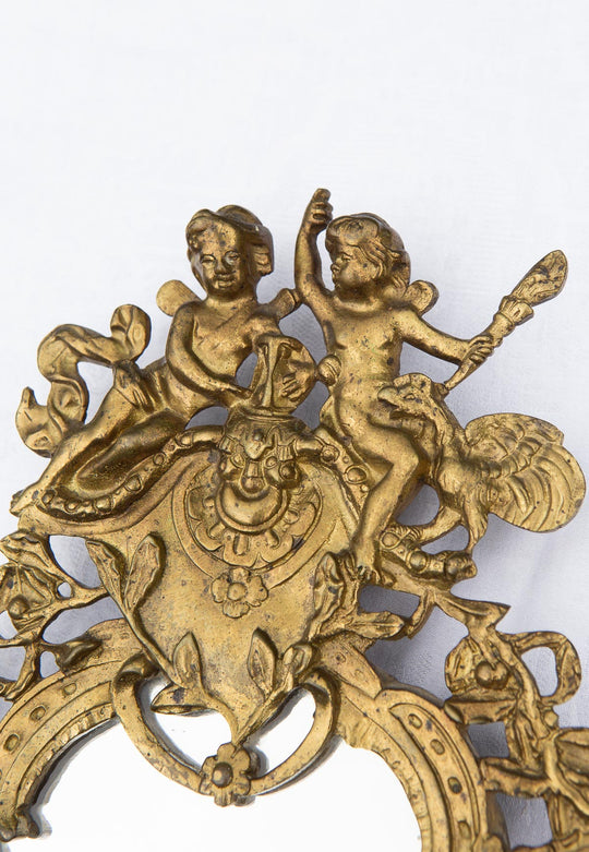Grandes candelabros pared franceses con espejo, putti y mascarón c. 1880 (x UNIDAD)