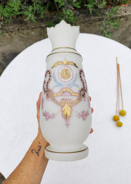 Antiguo jarrón cristal francés Belle Epoque aprox. 1900 (28 cm)