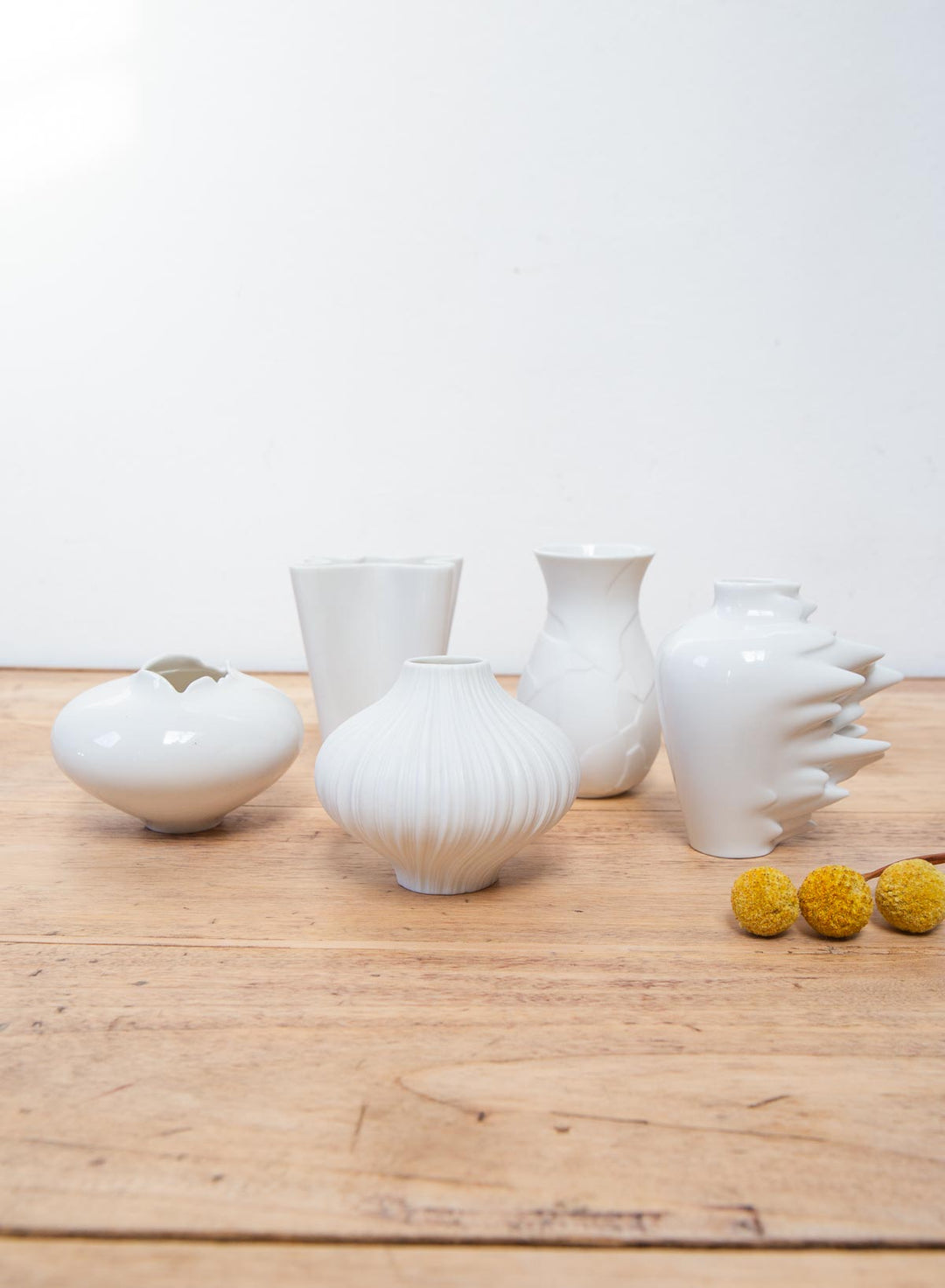 Juego de 5 pequeños jarrones porcelana blanca Rosenthal Studioline Mini Vases