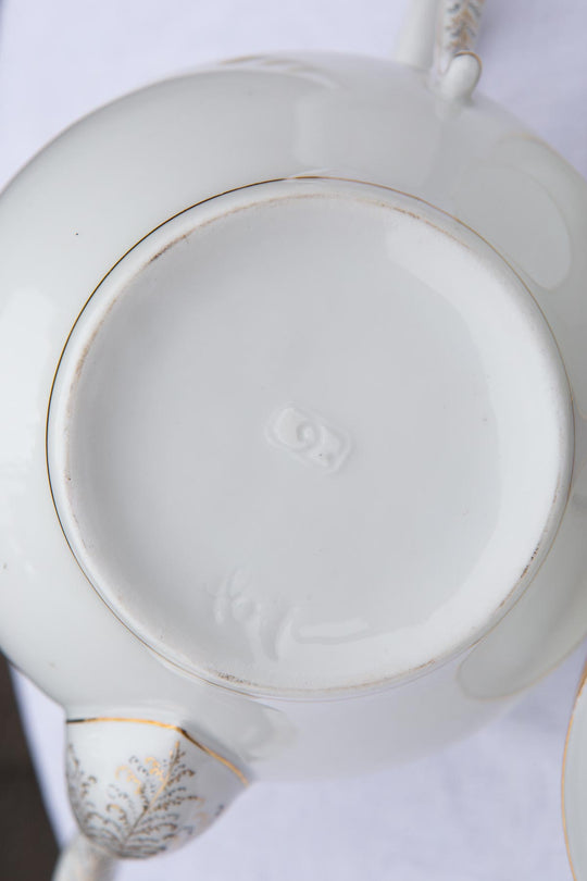 Juego de té PARA 6 porcelana Mansard et Fils iniciales P.B. c. 1890 (14 PIEZAS)
