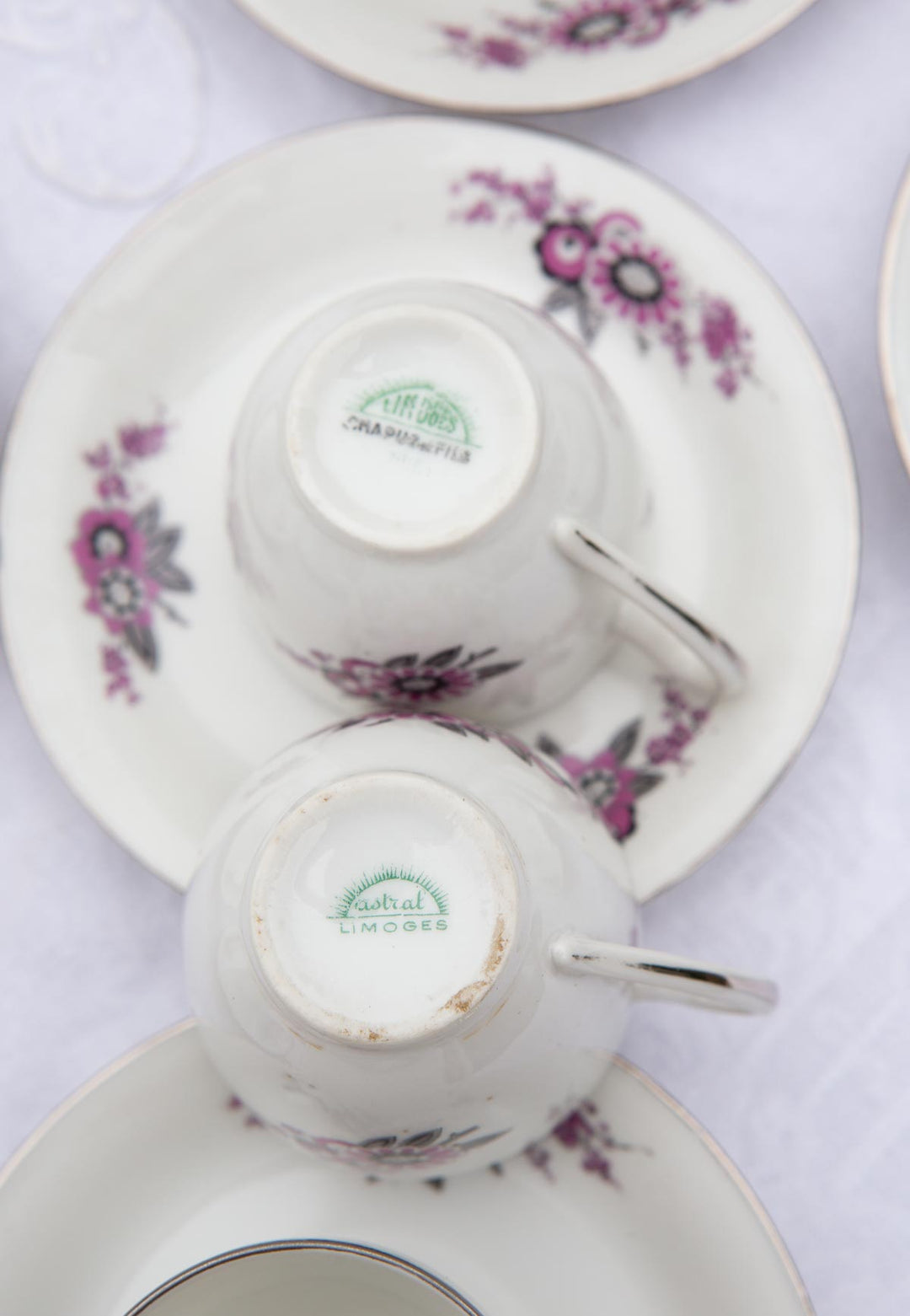 Juego de café 14 SERVICIOS Limoges Chapus art decó flores violeta (32 PIEZAS)