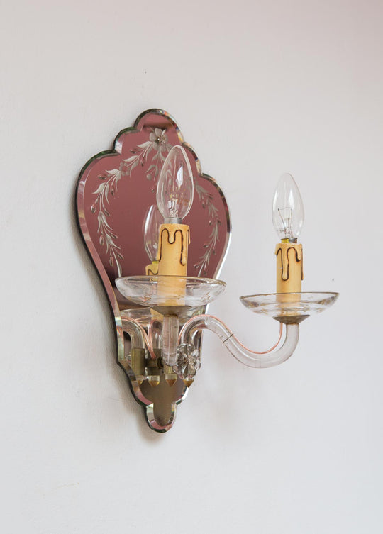 Gran aplique espejo y cristal estilo veneciano c. 1950 (36*30 cm)