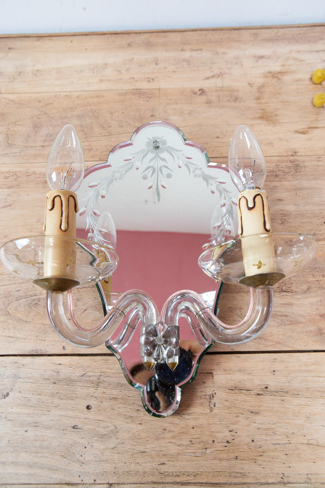 Gran aplique espejo y cristal estilo veneciano c. 1950 (36*30 cm)