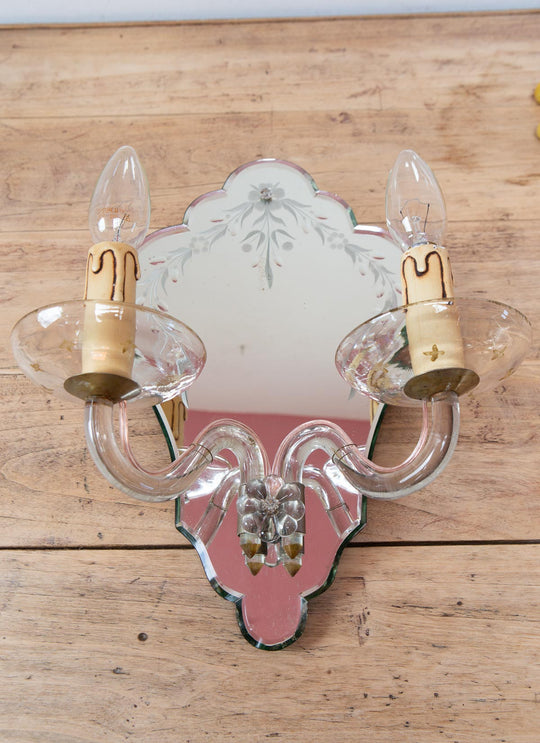 Gran aplique espejo y cristal estilo veneciano c. 1950 (36*30 cm)