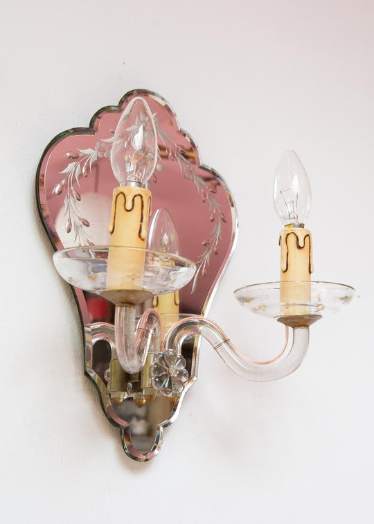Gran aplique espejo y cristal estilo veneciano c. 1950 (36*30 cm)