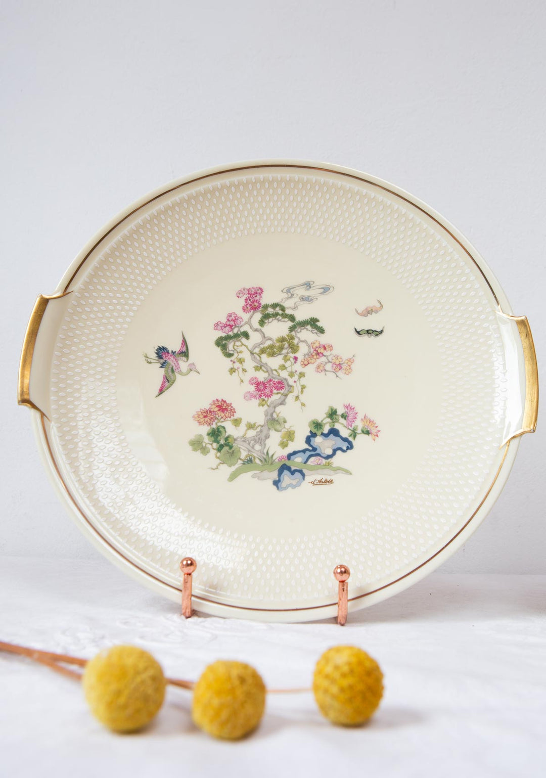 Juego de postre en porcelana Limoges flores filo dorado PARA 10 (11 PIEZAS)