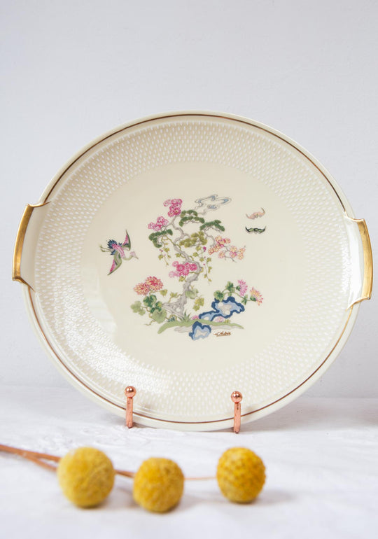 Juego de postre en porcelana Limoges flores filo dorado PARA 10 (11 PIEZAS)