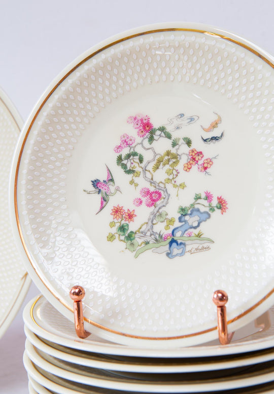 Juego de postre en porcelana Limoges flores filo dorado PARA 10 (11 PIEZAS)