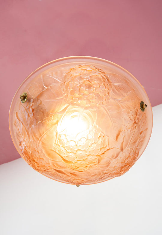 Lámpara de techo estilo art decó vidrio rosa c. 1930s/40s