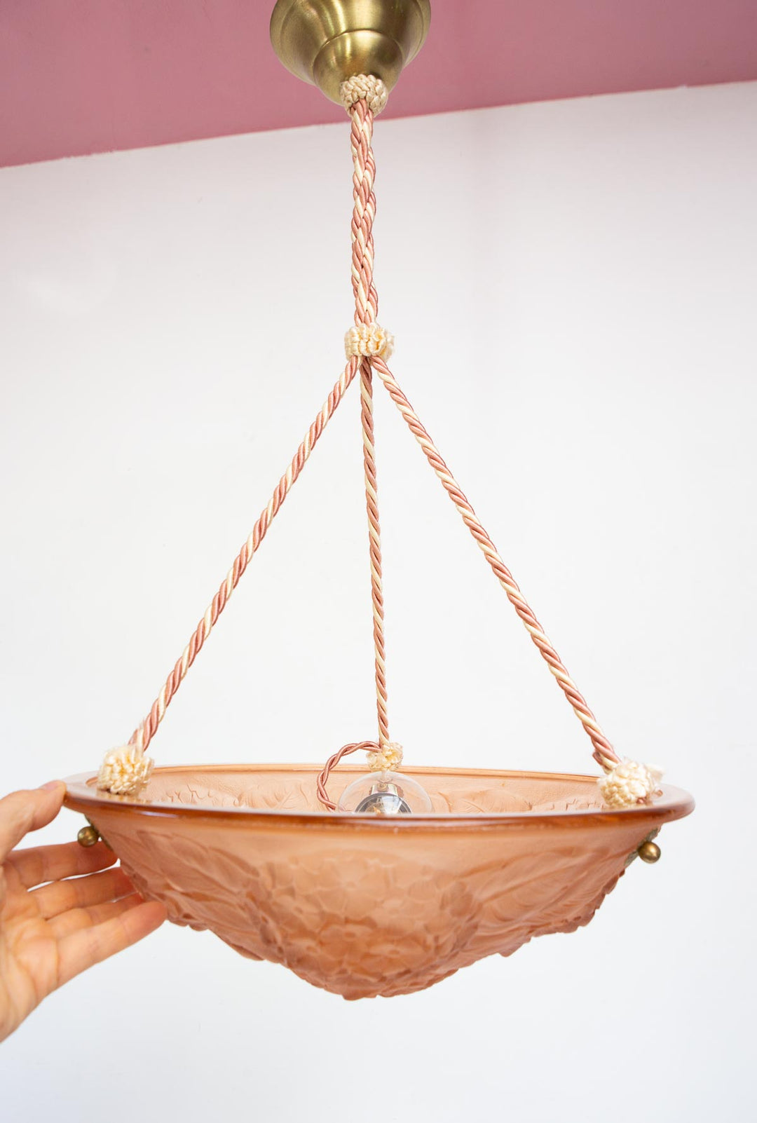 Lámpara de techo estilo art decó vidrio rosa c. 1930s/40s