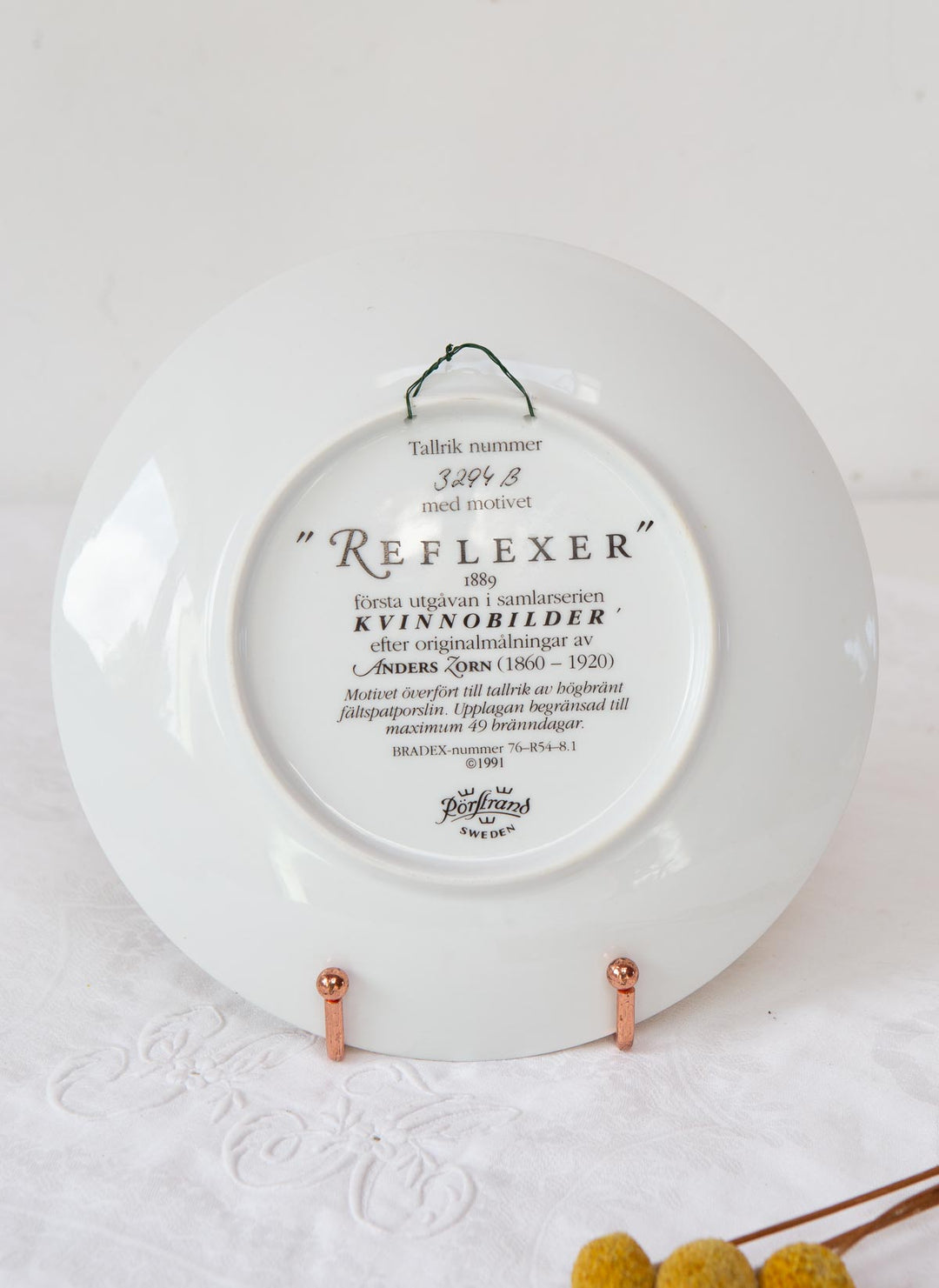 Plato decorativo porcelana sueca Rörstrand "Reflexer" Anders Zorn c. 1991