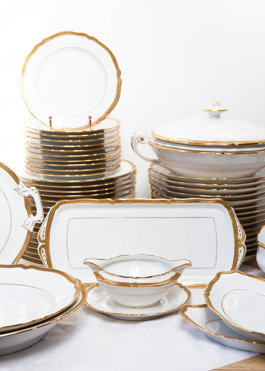 Vajilla francesa porcelana Limoges Unique filo dorado c. 1950s (53 PIEZAS)