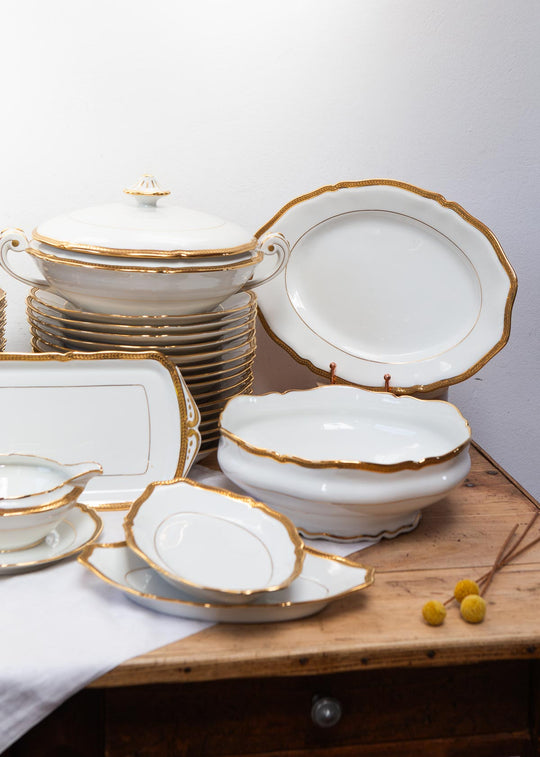 Vajilla francesa porcelana Limoges Unique filo dorado c. 1950s (53 PIEZAS)