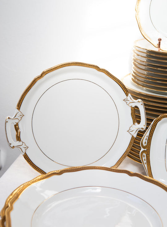 Vajilla francesa porcelana Limoges Unique filo dorado c. 1950s (53 PIEZAS)
