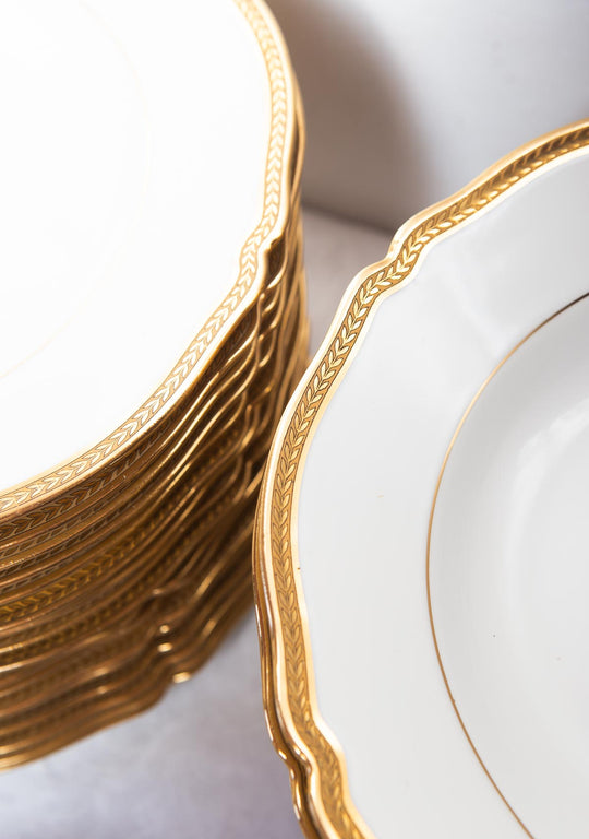 vajilla porcelana limoges blanco y filo oro fino