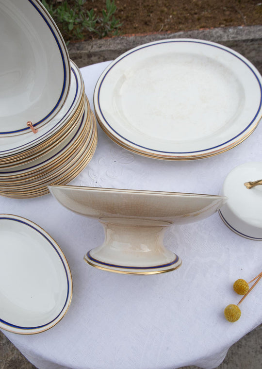 VAJILLA LOZA INGLESA MEAKIN CREAM BLUE AND GOLD