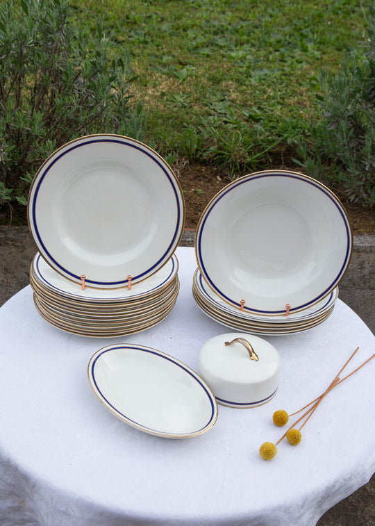 VAJILLA LOZA INGLESA MEAKIN CREAM BLUE AND GOLD
