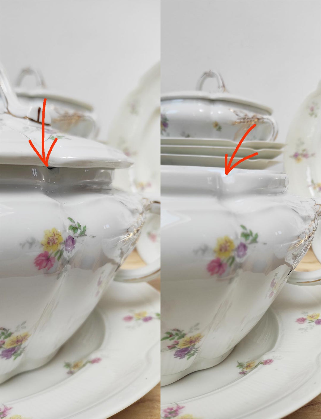 Antigua vajilla francesa porcelana Limoges florecillas (39 PIEZAS)