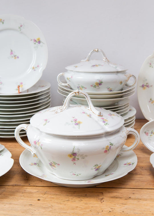 Antigua vajilla francesa porcelana Limoges florecillas (39 PIEZAS)