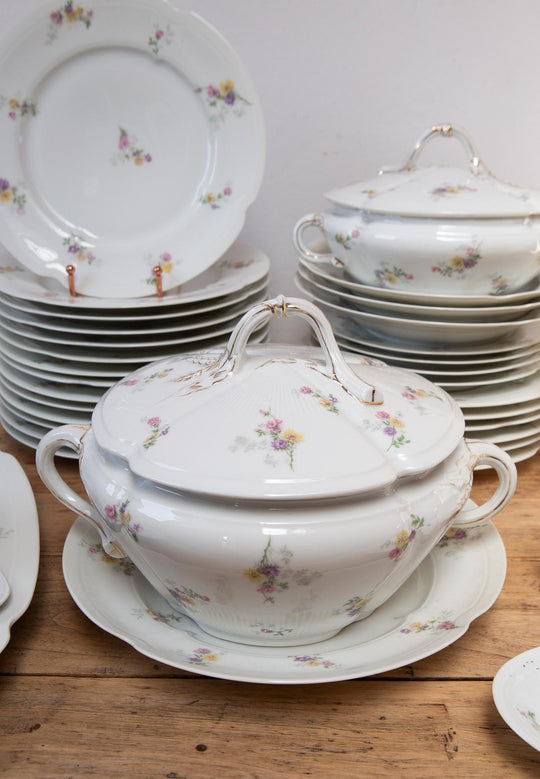 Antigua vajilla francesa porcelana Limoges florecillas (39 PIEZAS)