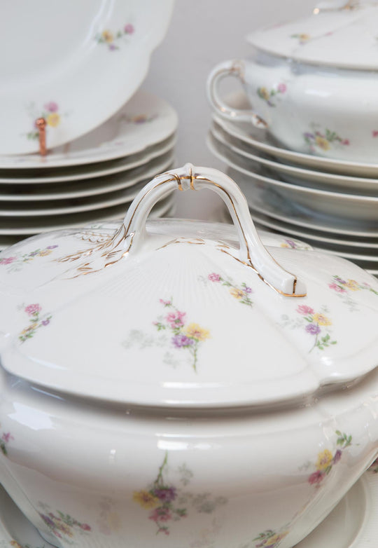 Antigua vajilla francesa porcelana Limoges florecillas (39 PIEZAS)