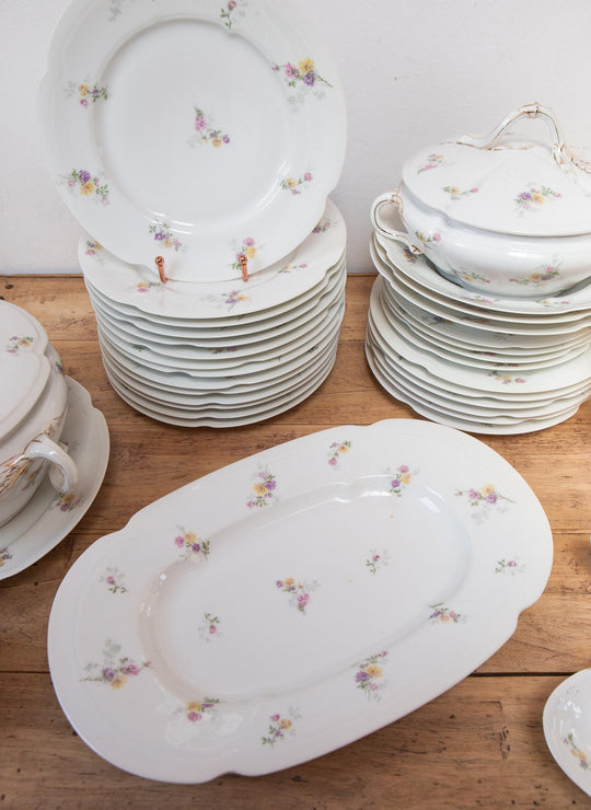 Antigua vajilla francesa porcelana Limoges florecillas (39 PIEZAS)