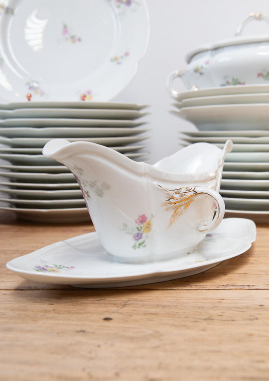 Antigua vajilla francesa porcelana Limoges florecillas (39 PIEZAS)