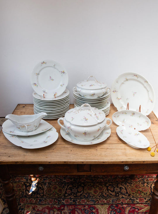 Antigua vajilla francesa porcelana Limoges florecillas (39 PIEZAS)