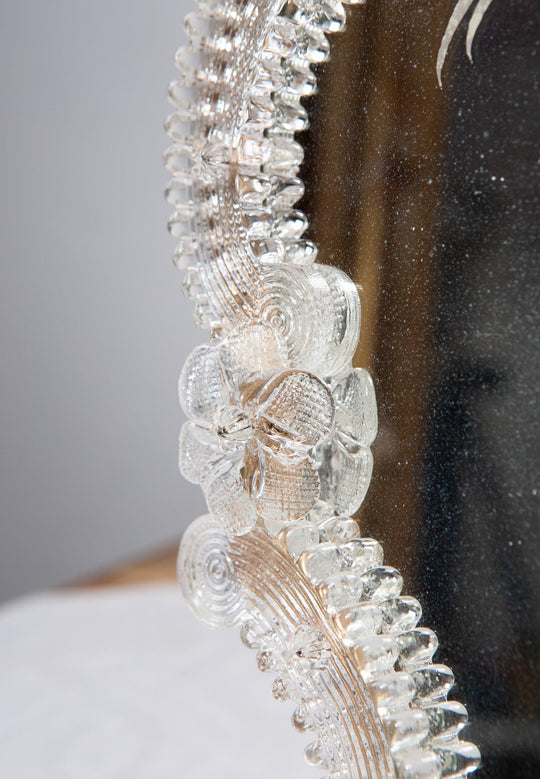 Espejo de tocador o mural cristal Murano flores rosa c. 1950 (36*31 cm)