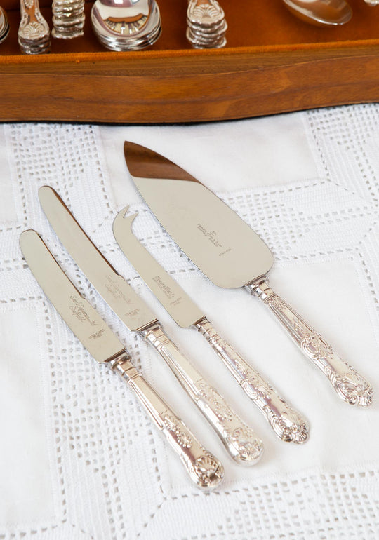 cuberteria inglesa Smith Seymour Sheffield kings pattern metal bano plata en estuche madera caoba