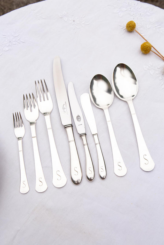 Cubertería sueca GAB Svensk PARA 12 inicial "S" c. 1940s (88 PIEZAS)