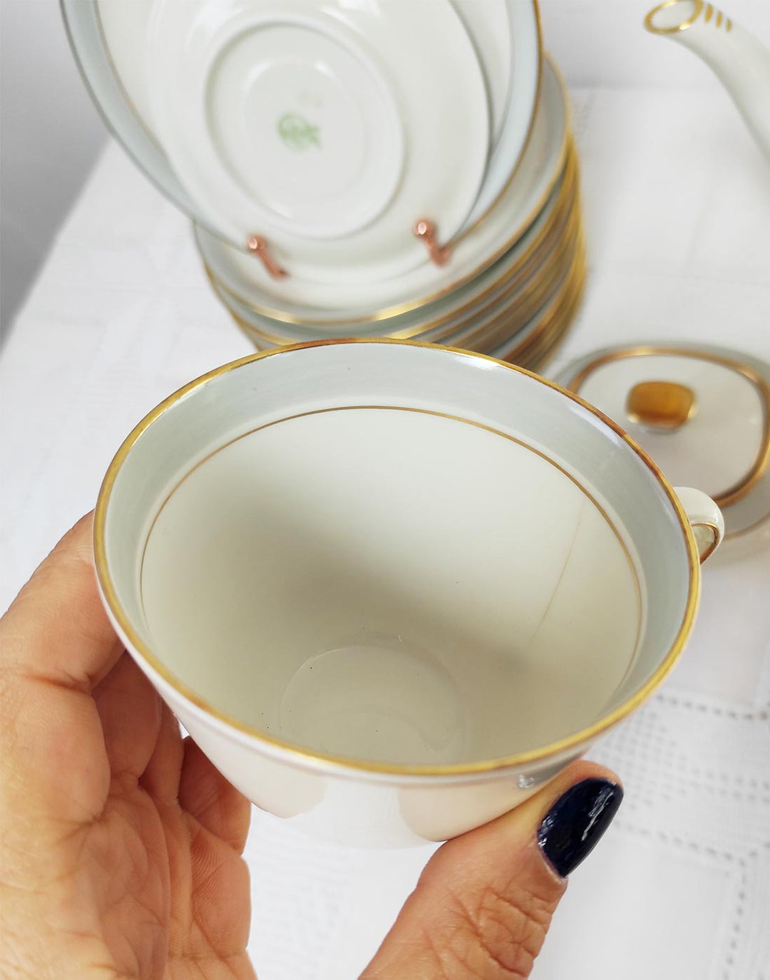 Juego de café para 12 porcelana alemana Frisia | KPM Copenhague Fredensborg c. 1950s (39 PIEZAS)